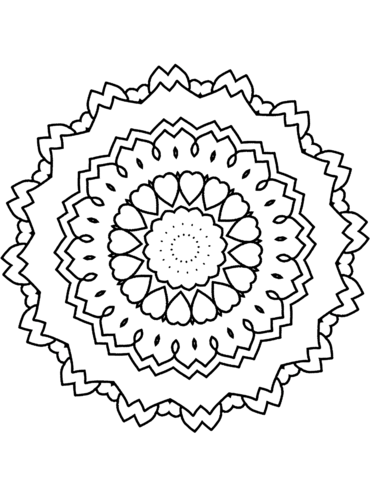 Mandala With Hearts Coloring Page